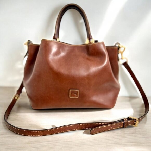 Dooney & Bourke Chestnut Florentine Leather Barlow Satchel Crossbody Handbag - Picture 1 of 16